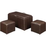 Faux Leather Storage Bench Coffee Table with Ottomans (Set of 3) 4 Faux Leather Storage Bench Coffee Table with Ottomans (Set of 3)