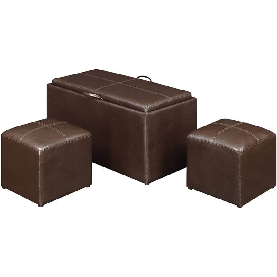 Faux Leather Storage Bench Coffee Table with Ottomans (Set of 3) 2 Faux Leather Storage Bench Coffee Table with Ottomans (Set of 3) - Image 2