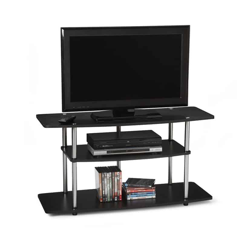 3-Tier Black Wood Grain TV Stand with Stainless Steel 1 3-Tier Black Wood Grain TV Stand with Stainless Steel