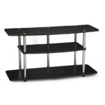 3-Tier Black Wood Grain TV Stand with Stainless Steel 4 3-Tier Black Wood Grain TV Stand with Stainless Steel