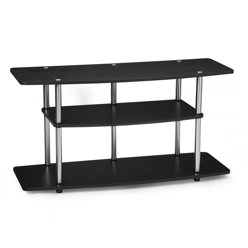 3-Tier Black Wood Grain TV Stand with Stainless Steel 2 3-Tier Black Wood Grain TV Stand with Stainless Steel - Image 2