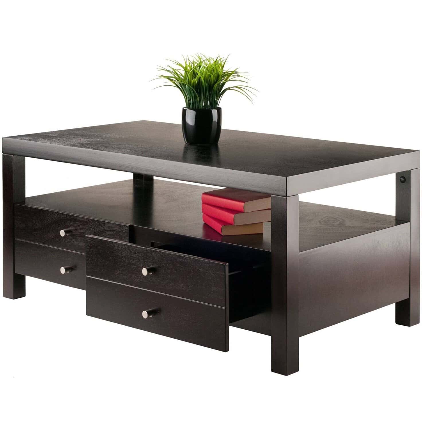 Scandinavian Espresso Coffee Table with Storage Drawers and Shelf 3 Scandinavian Espresso Coffee Table with Storage Drawers and Shelf - Image 3