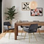 Modern Dark Grey Velvet Dining Chairs with Gold Metal Legs (Set of 2)