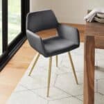 Modern Dark Grey Velvet Dining Chairs with Gold Metal Legs (Set of 2)