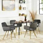Modern Dark Grey Velvet Dining Chairs with Gold Metal Legs (Set of 2)