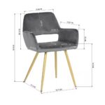 Modern Dark Grey Velvet Dining Chairs with Gold Metal Legs (Set of 2)