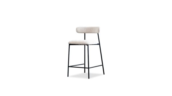CLEO Beige Fabric Counter Stool Black Metal Frame 7