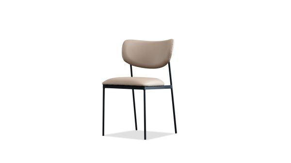 CLIQUE Nude Brown Leatherette Dining Chair Black Steel Base 2