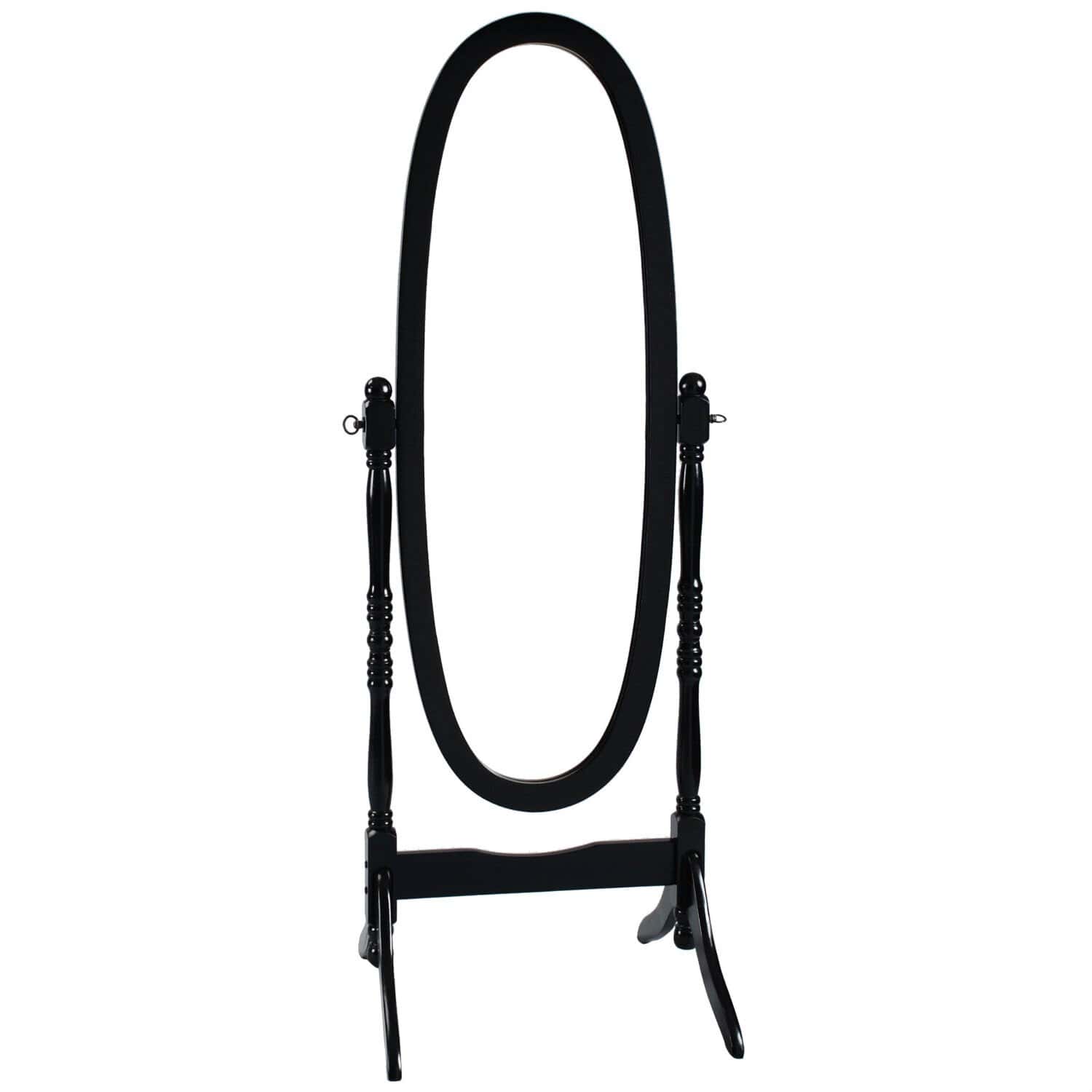 Black Oval Freestanding Cheval Mirror with Traditional Spindle Legs 1 Black Oval Freestanding Cheval Mirror with Traditional Spindle Legs