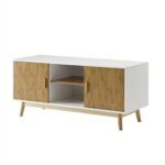 Solid Wood 47-Inch White TV Stand with Bamboo Accents