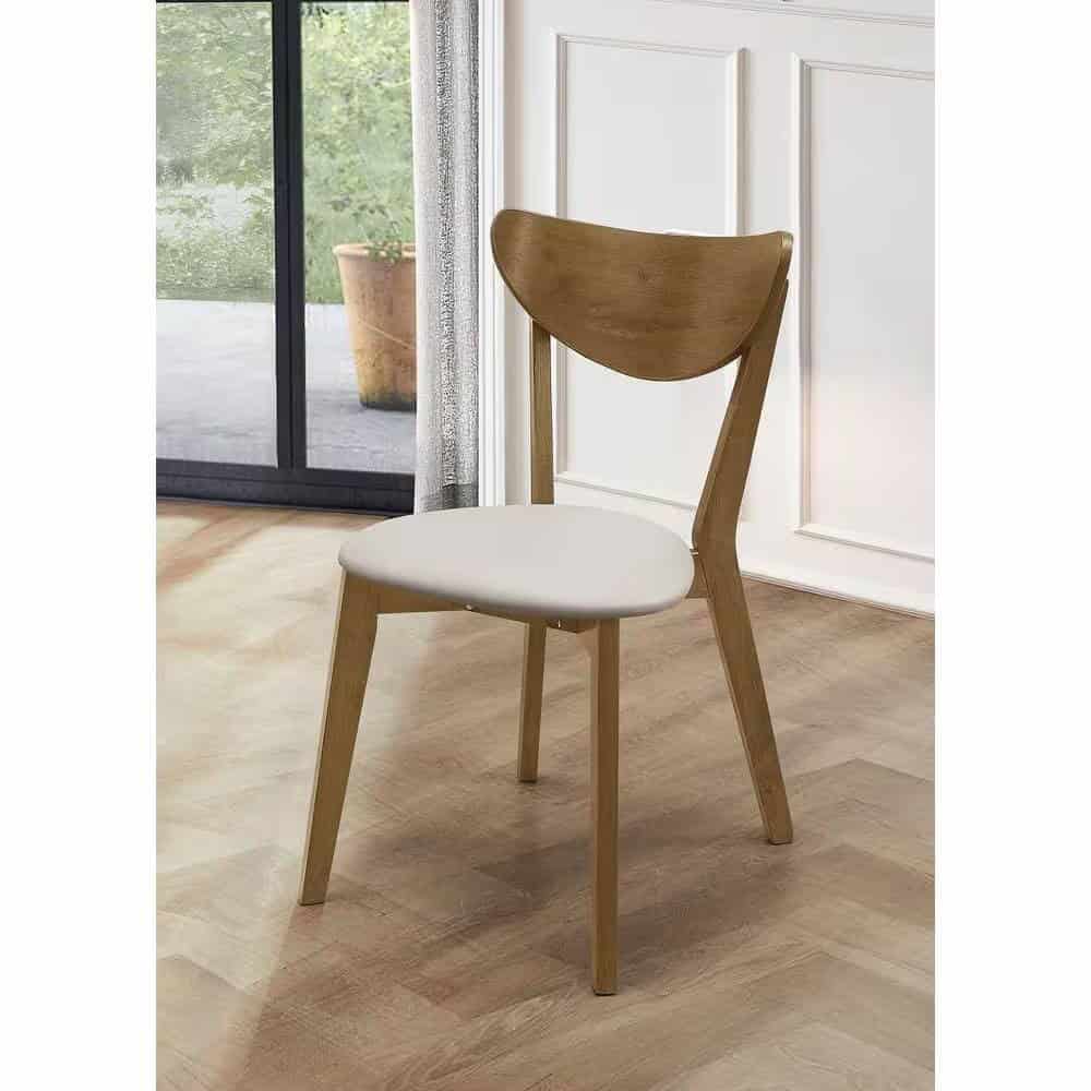 Mid-Century Modern Wood Dining Chairs with Faux Leather Seat (Set of 2) 3 Mid-Century Modern Wood Dining Chairs with Faux Leather Seat (Set of 2) - Image 3