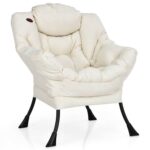 Beige Upholstered Cushioned Accent Chair with Side Storage Pocket 6 Beige Upholstered Cushioned Accent Chair with Side Storage Pocket