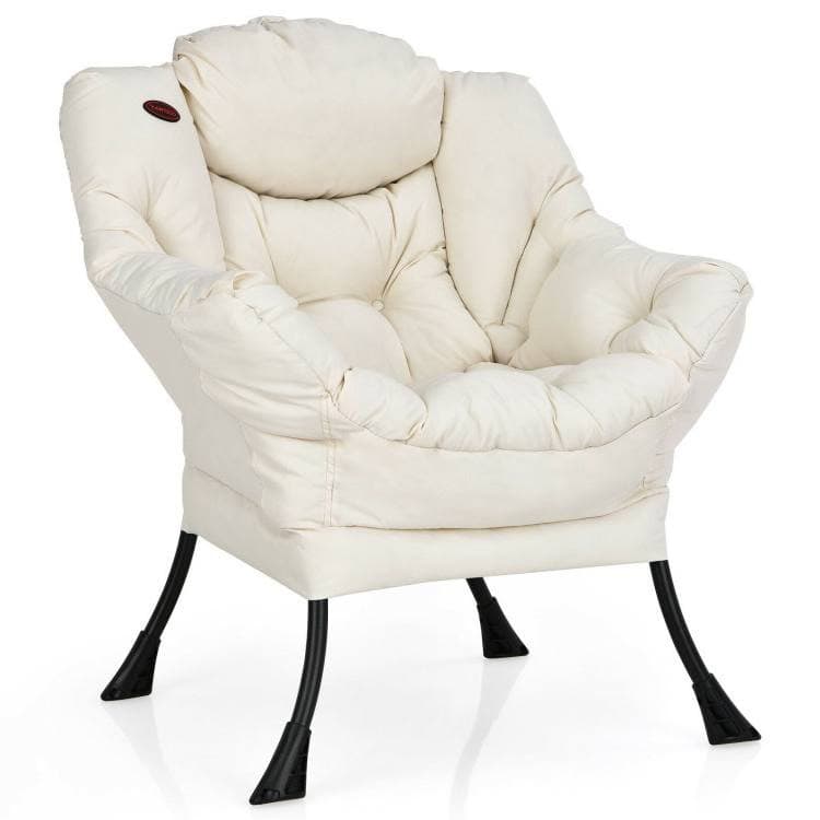 Beige Upholstered Cushioned Accent Chair with Side Storage Pocket 1 Beige Upholstered Cushioned Accent Chair with Side Storage Pocket