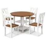 Round Drop Leaf Dining Table Set White Walnut Finish (Set of 5)