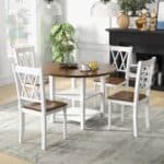 Round Drop Leaf Dining Table Set White Walnut Finish (Set of 5)