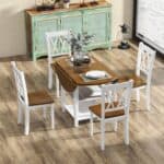 Round Drop Leaf Dining Table Set White Walnut Finish (Set of 5)
