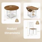 Round Drop Leaf Dining Table Set White Walnut Finish (Set of 5)