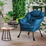 Navy Blue Upholstered Accent Chair with Side Pocket