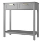 Modern Grey 2-Drawer Entryway Side Table with Acacia Legs