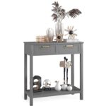 Modern Grey 2-Drawer Entryway Side Table with Acacia Legs