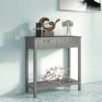 Modern Grey 2-Drawer Entryway Side Table with Acacia Legs