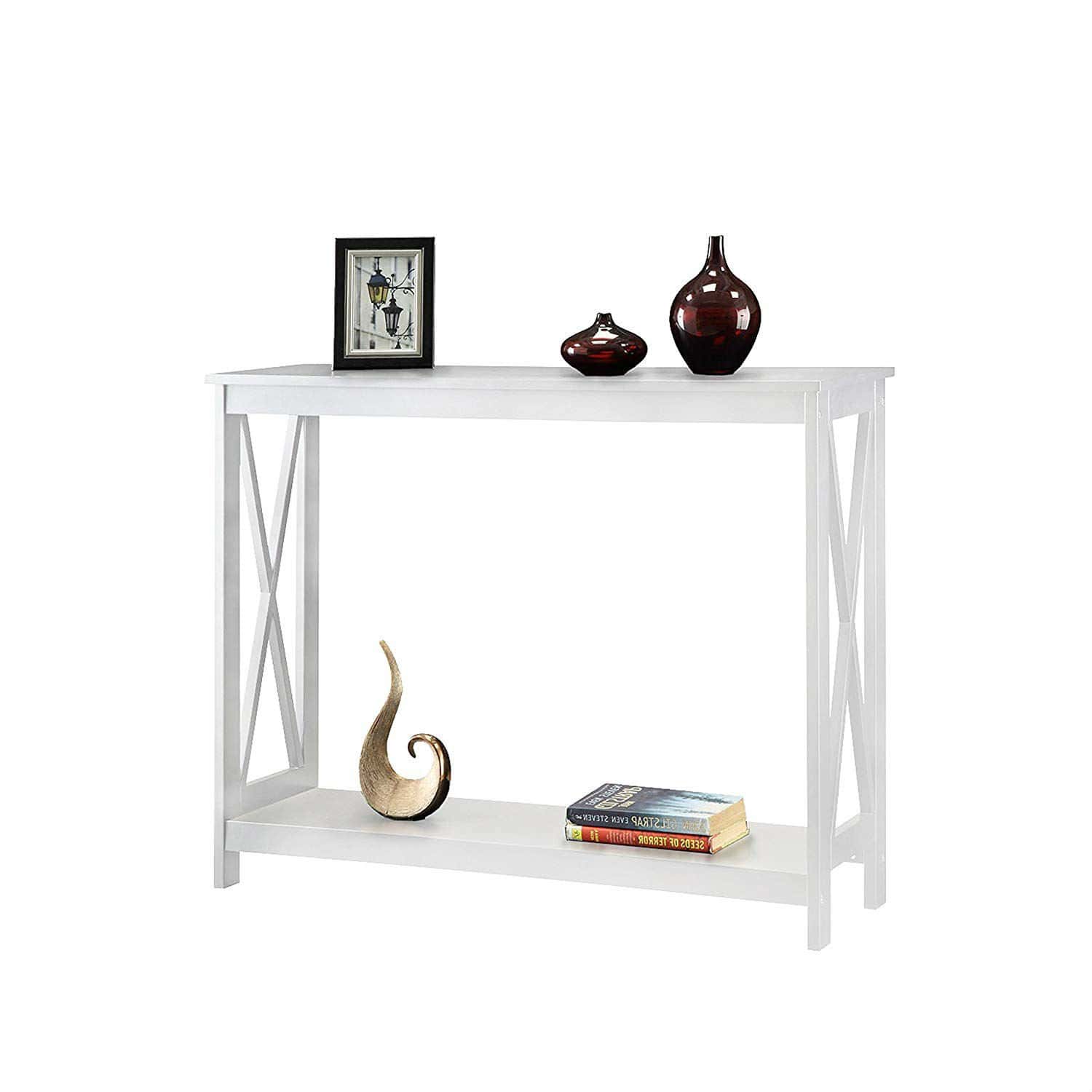 White Wood Console Table with Bottom Shelf Storage 1 White Wood Console Table with Bottom Shelf Storage