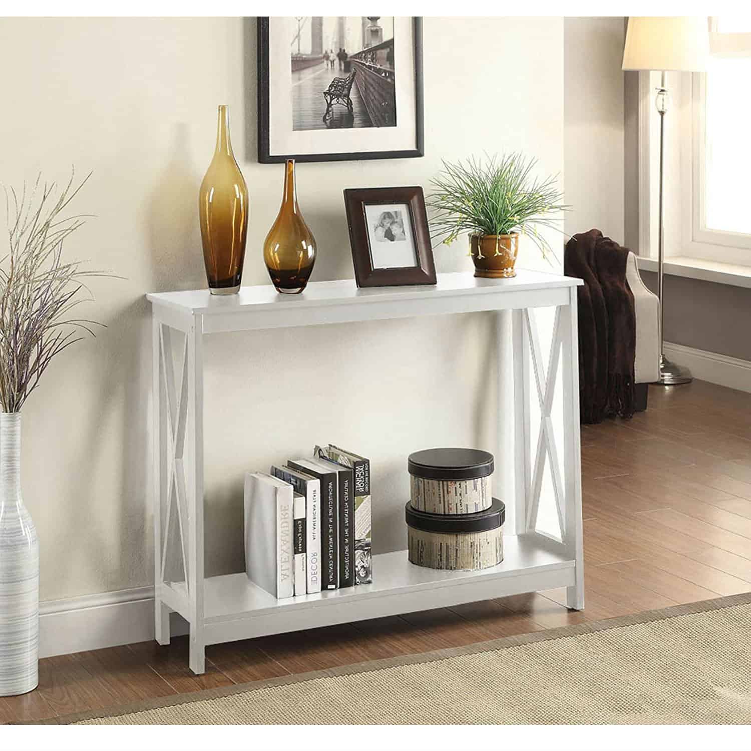 White Wood Console Table with Bottom Shelf Storage 3 White Wood Console Table with Bottom Shelf Storage - Image 3