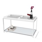 Modern Chrome Coffee Table with White Removable Trays (Set of 2)