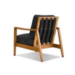 CRAFTSMAN Black Leather Ash Wood Lounge Chair 10 CRAFTSMAN Black Leather Ash Wood Lounge Chair
