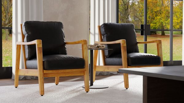 CRAFTSMAN Black Leather Ash Wood Lounge Chair 5 1