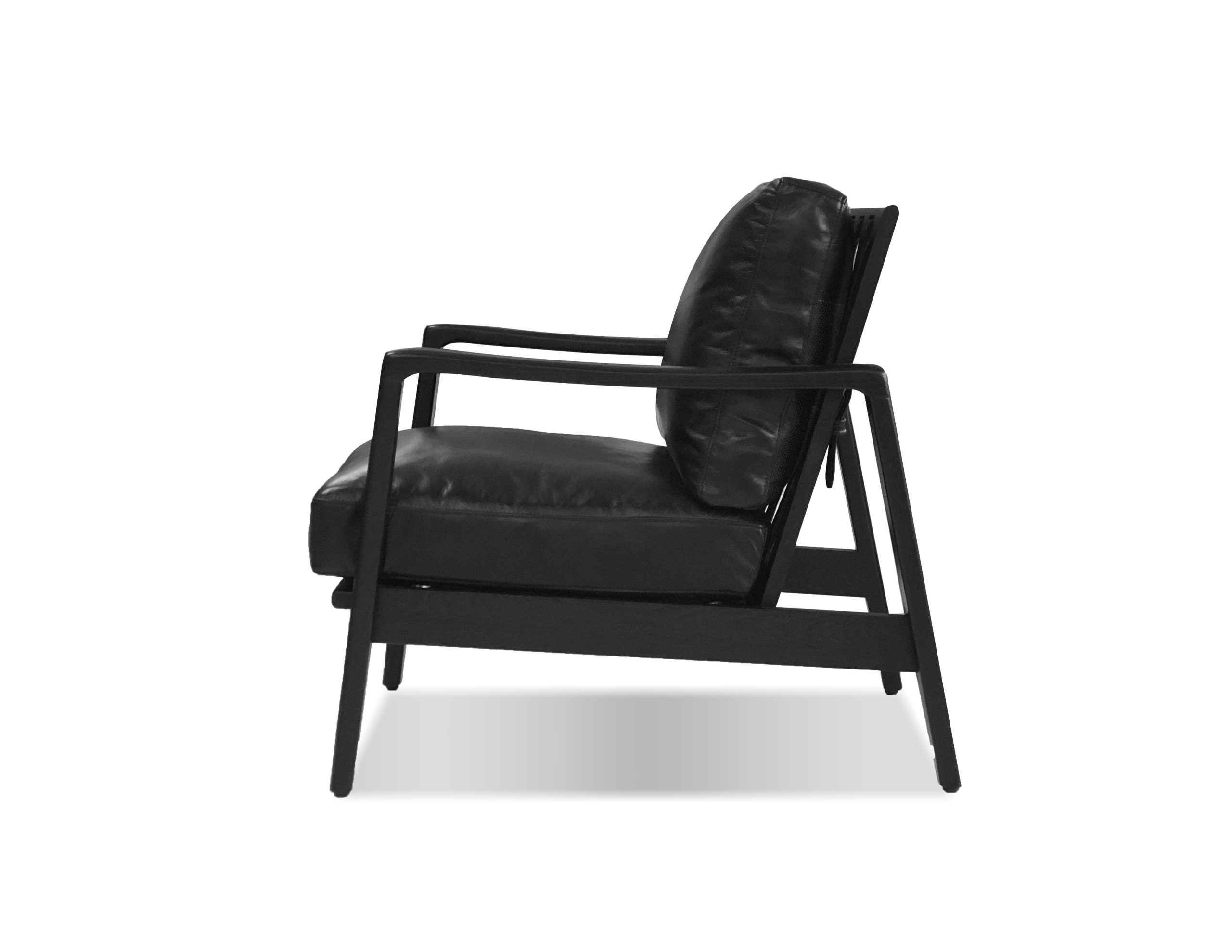 CRAFTSMAN Black Leather Lounge Chair Black Ash Wood Frame 2 CRAFTSMAN Black Leather Lounge Chair Black Ash Wood Frame - Image 2
