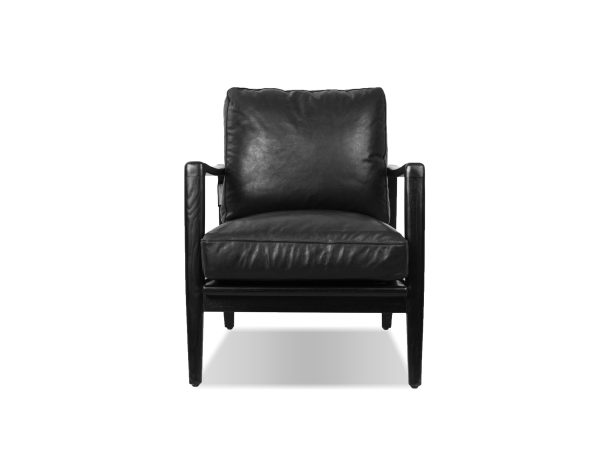 CRAFTSMAN Black Leather Lounge Chair Black Ash Wood Frame 2 1