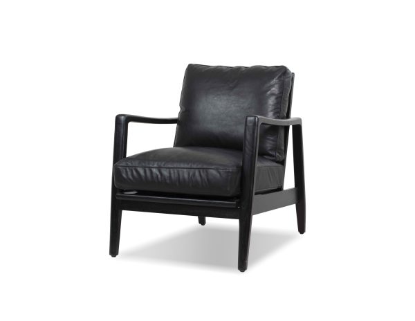 CRAFTSMAN Black Leather Lounge Chair Black Ash Wood Frame 6