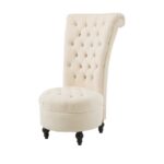 Cream Tufted Velvet High Back Accent Chair