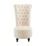 Cream Tufted Velvet High Back Accent Chair