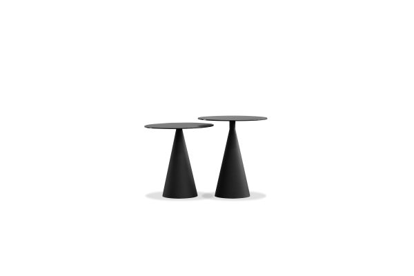 CREMINI Tall End Table Black Steel Brown Ceramic Top 1