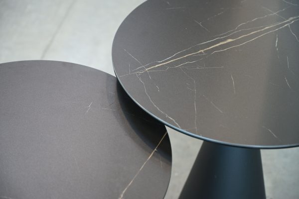 CREMINI Tall End Table Black Steel Brown Ceramic Top 3