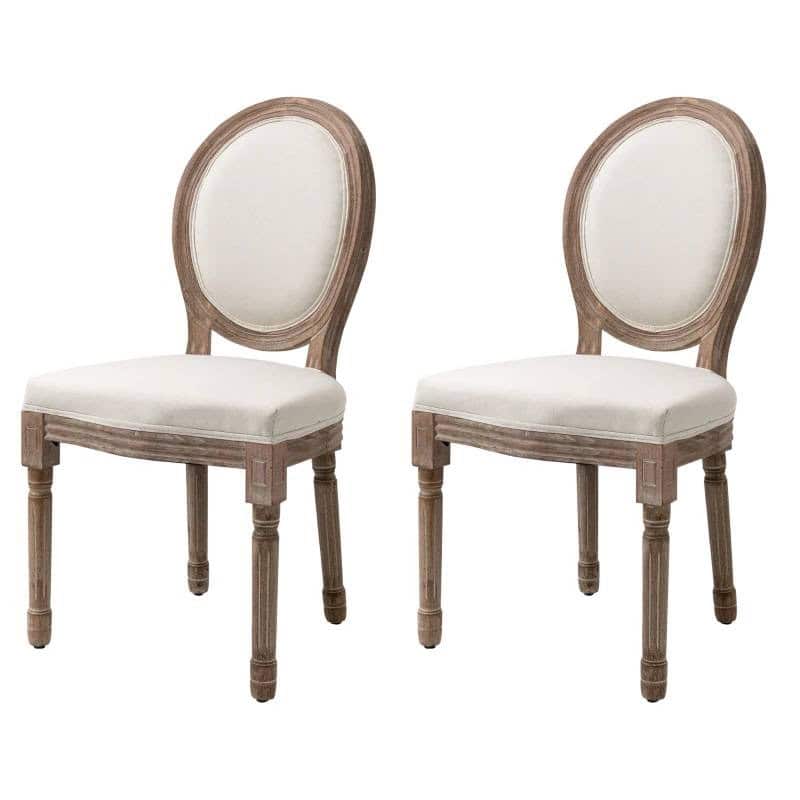 Vintage Upholstered Curved Back Armless Dining Chairs Creamy White (Set of 2) 1 Vintage Upholstered Curved Back Armless Dining Chairs Creamy White (Set of 2)