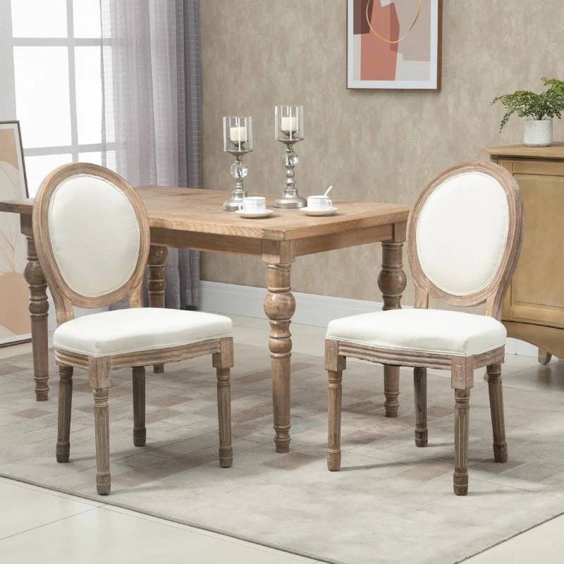 Vintage Upholstered Curved Back Armless Dining Chairs Creamy White (Set of 2) 2 Vintage Upholstered Curved Back Armless Dining Chairs Creamy White (Set of 2) - Image 2