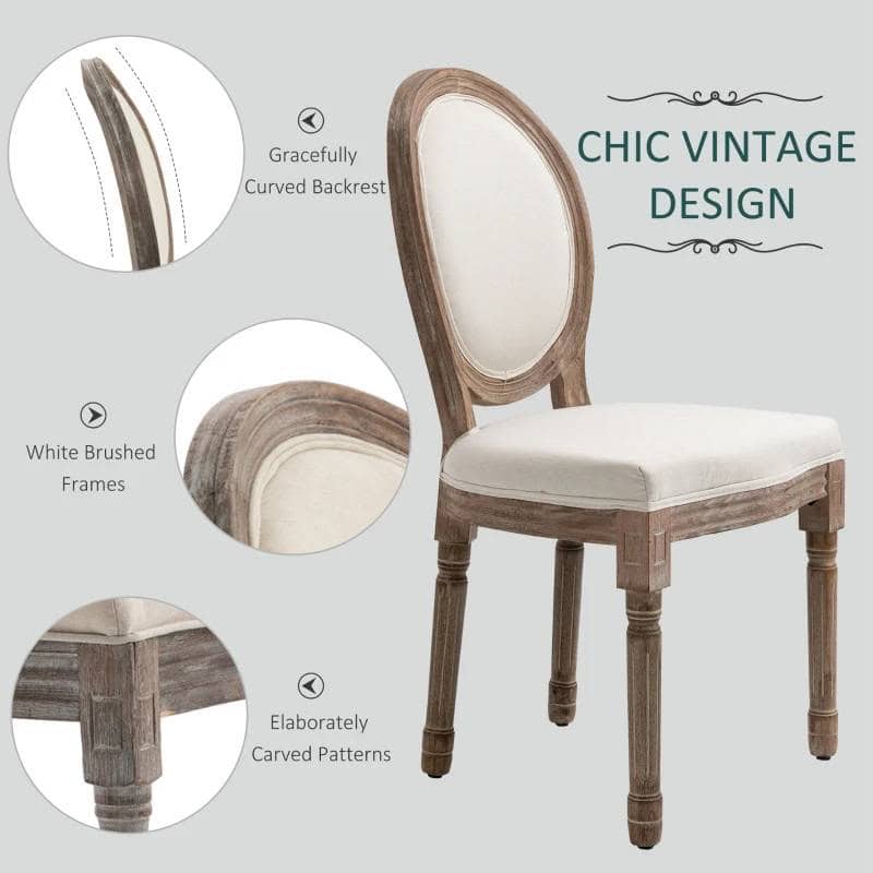 Vintage Upholstered Curved Back Armless Dining Chairs Creamy White (Set of 2) 3 Vintage Upholstered Curved Back Armless Dining Chairs Creamy White (Set of 2) - Image 3