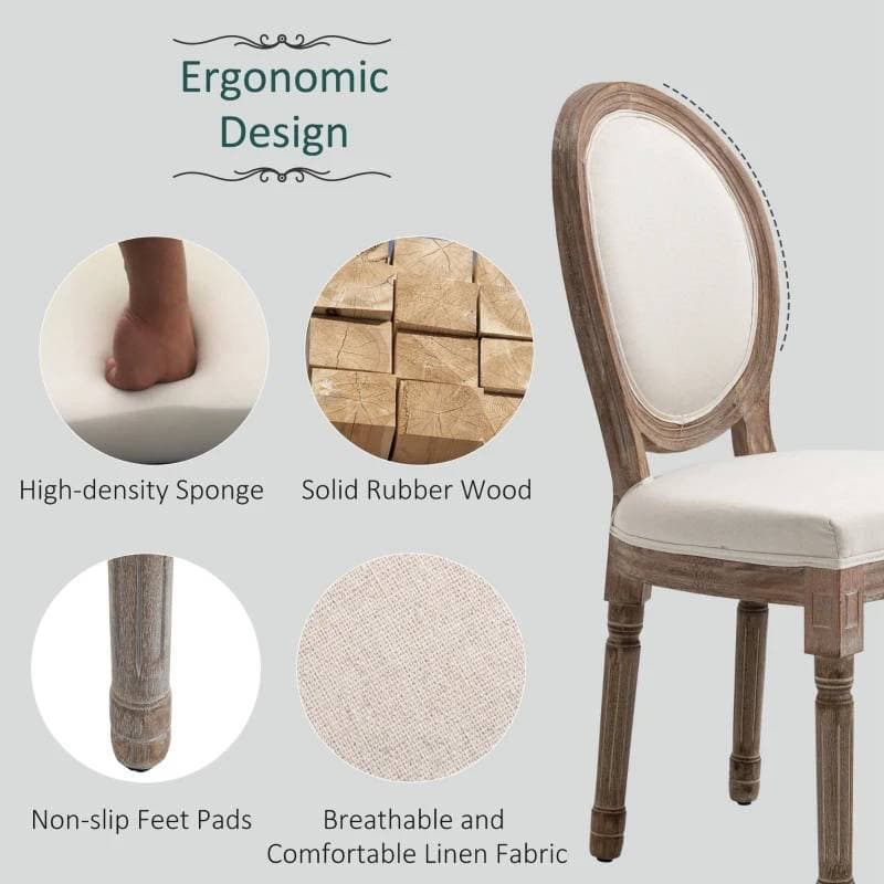Vintage Upholstered Curved Back Armless Dining Chairs Creamy White (Set of 2) 4 Vintage Upholstered Curved Back Armless Dining Chairs Creamy White (Set of 2) - Image 4