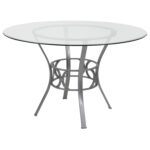 Round 48-Inch Glass Dining Table with Silver Metal Frame