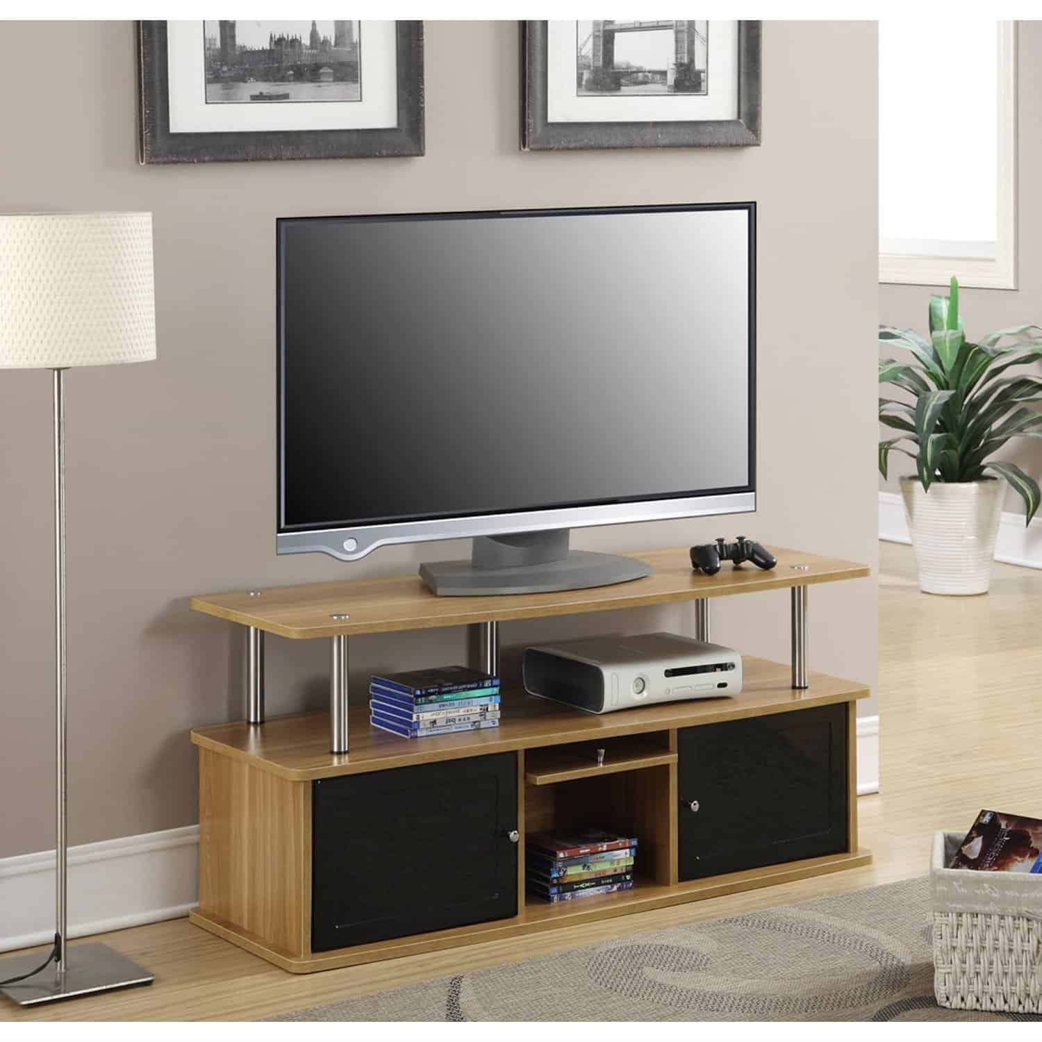 Modern Light Oak and Black 50-Inch TV Stand 3 Modern Light Oak and Black 50-Inch TV Stand - Image 3