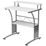 Modern Metal Computer Desk with White Laminate Top and Shelves 3 Modern Metal Computer Desk with White Laminate Top and Shelves