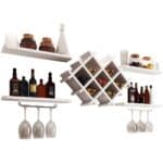 White Wall Mounted Wine Rack with Shelves and Glass Holders (5-Piece) 6 White Wall Mounted Wine Rack with Shelves and Glass Holders (5-Piece)