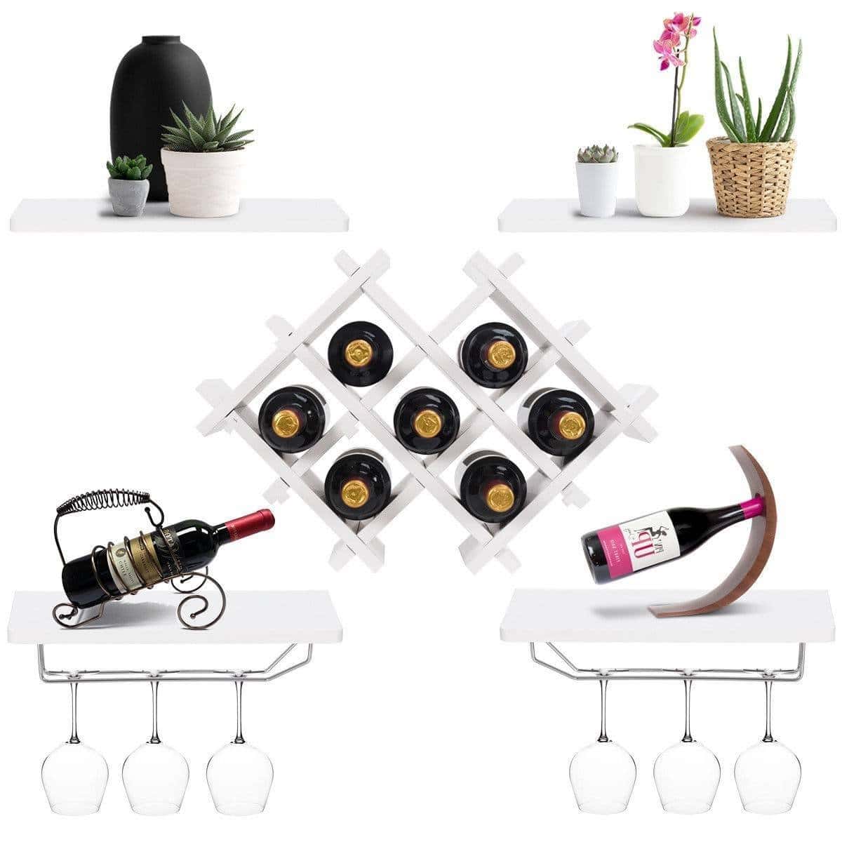 White Wall Mounted Wine Rack with Shelves and Glass Holders (5-Piece) 2 White Wall Mounted Wine Rack with Shelves and Glass Holders (5-Piece) - Image 2