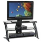 Modern Black TV Stand with Glass Shelves and Cord Access 6 Modern Black TV Stand with Glass Shelves and Cord Access