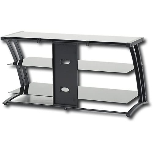 Modern Black TV Stand with Glass Shelves and Cord Access 2 Modern Black TV Stand with Glass Shelves and Cord Access - Image 2