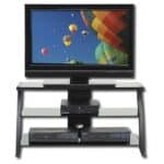 Modern Black TV Stand with Glass Shelves and Cord Access 8 Modern Black TV Stand with Glass Shelves and Cord Access