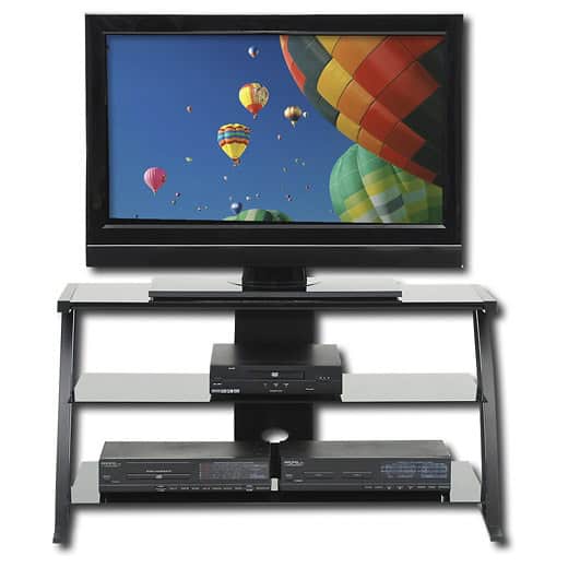 Modern Black TV Stand with Glass Shelves and Cord Access 3 Modern Black TV Stand with Glass Shelves and Cord Access - Image 3